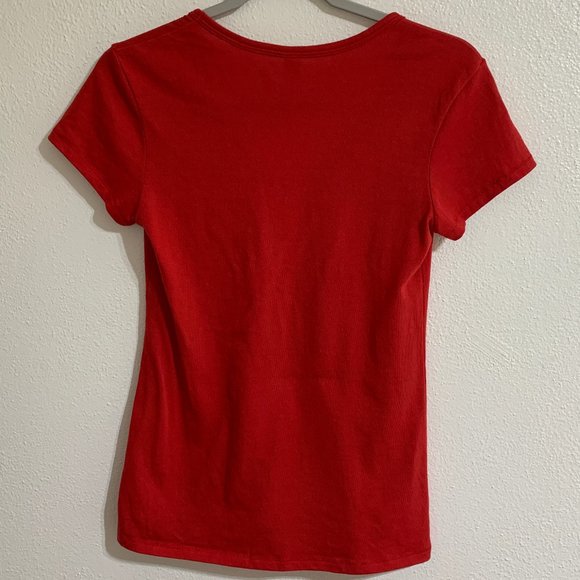(T146) Alternative Women's V-Neck T-Shirt Red Sz Small, Cap Sleeve - Picture 4 of 7